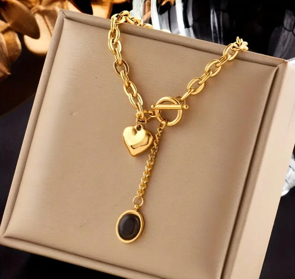 Black Heart Necklace - Stainless Steel Heart Pendant Necklace 18k Gold Plated Chain