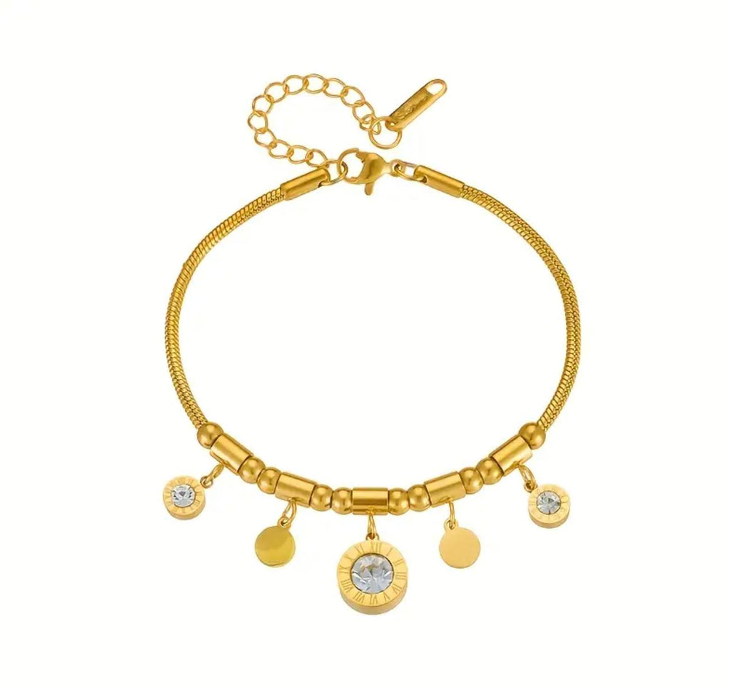 Mina Charm Bracelet - Golden-Tone Stainless Steel Bracelet and necklace with Synthetic Pendant