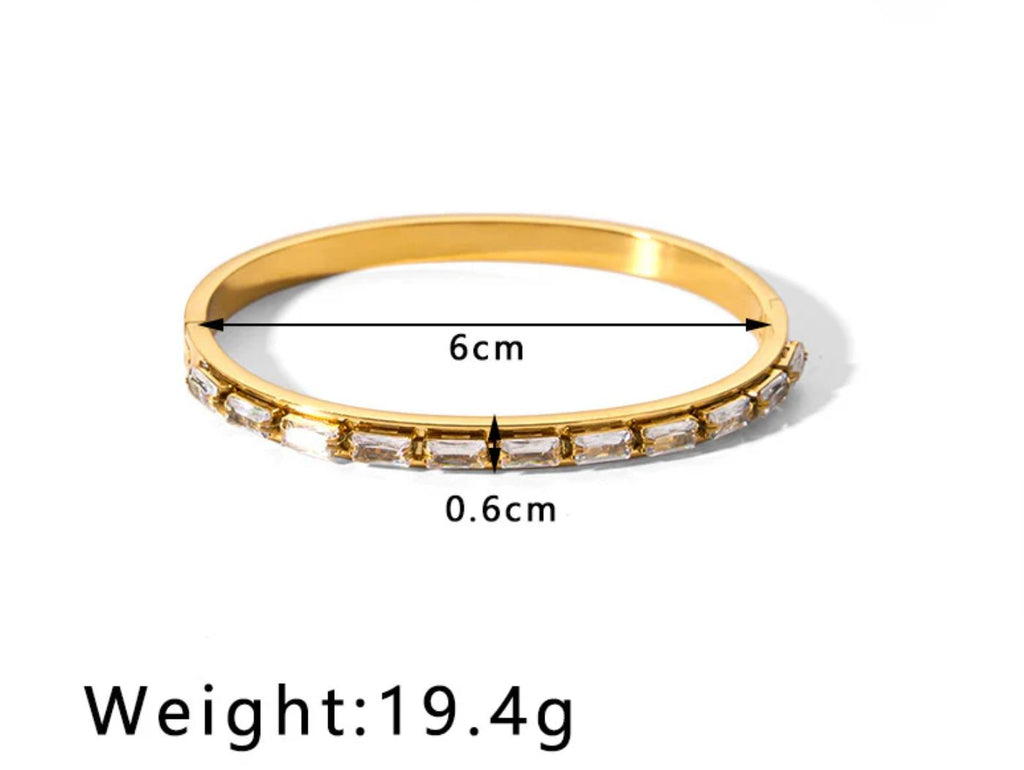 Ari Bangle - Stainless steel 18K gold plated Rhinestones bangle for Smaller to medium wrist