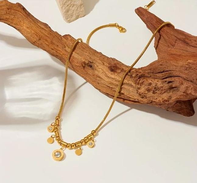 Stainless Steel Golden Chain Necklace with Roman Numerals | Rhinestone Pendants & Heart Charms | Classic Academic Style | Versatile Daily Wear Jewelry for Women | Ideal Gift, Versatile Necklace | Rhinestone Embellishments | Polished Golden Finish