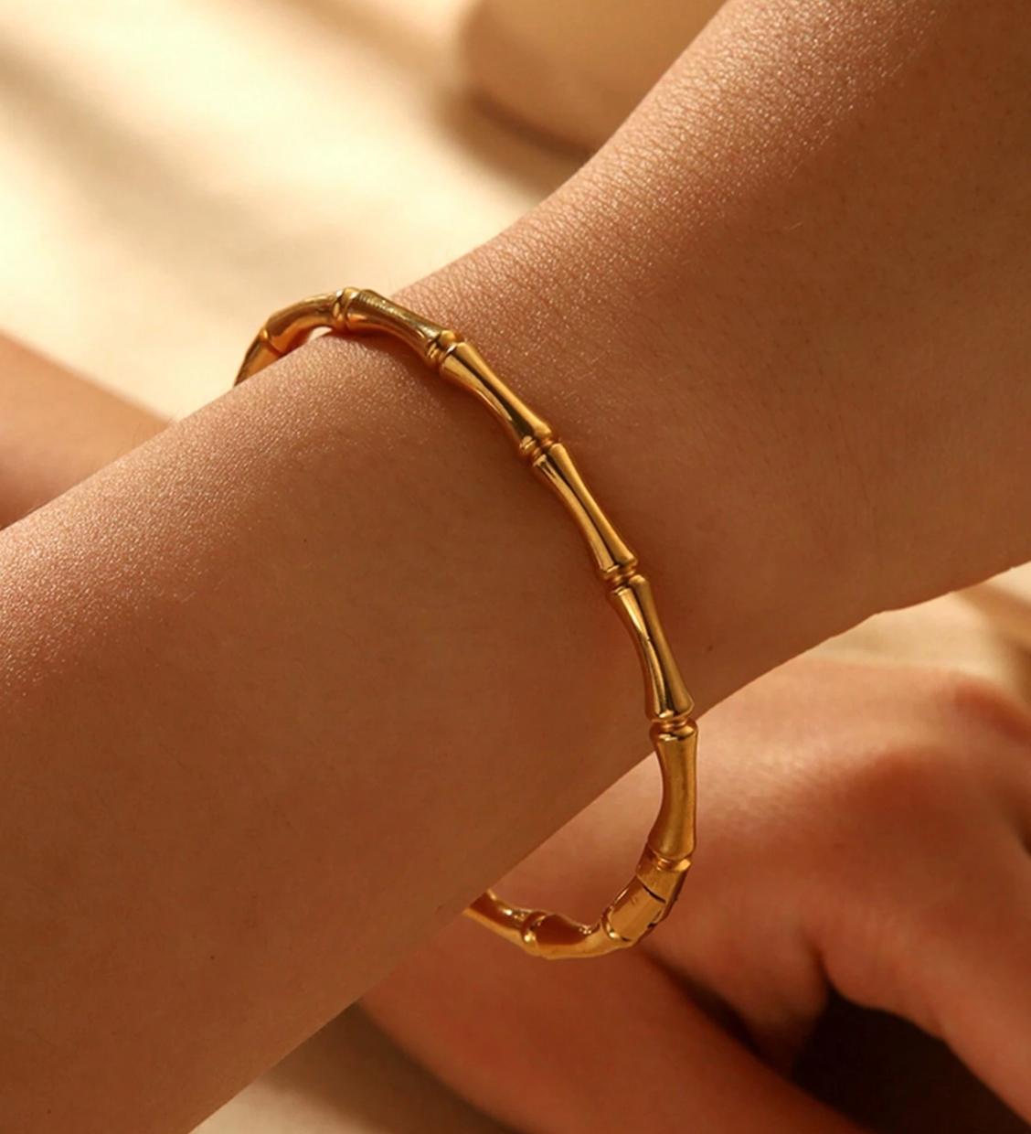 Bamboo Bangle - Stainless Steel and Waterproof bangle for Medium Wrist