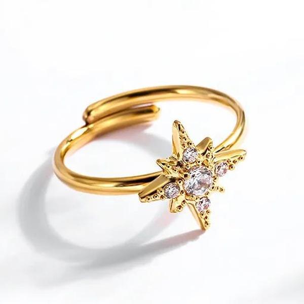 Star Ring - Stainless steel gold plated ring Adjustable Ring