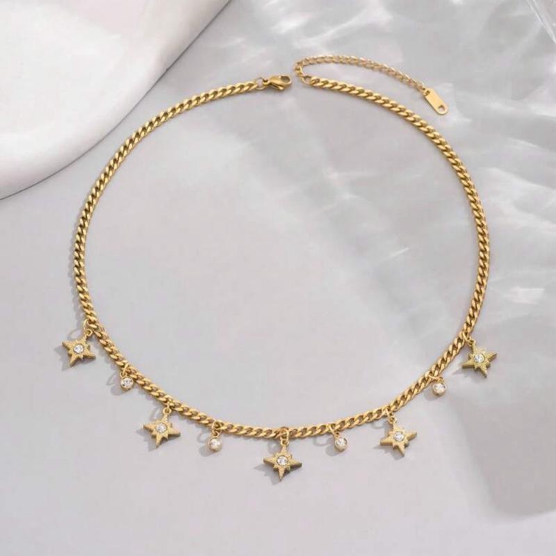 Sabrina Necklace- 18K Gold Plated Chunky Chain Heart and Thick Chain Star Tassel Necklace