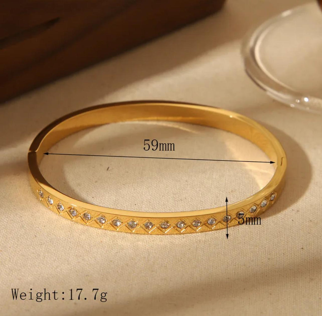 Dia Bangle - Stainless Steel 18K Gold Plated Rhinestones Bangle Medium to wide wrist