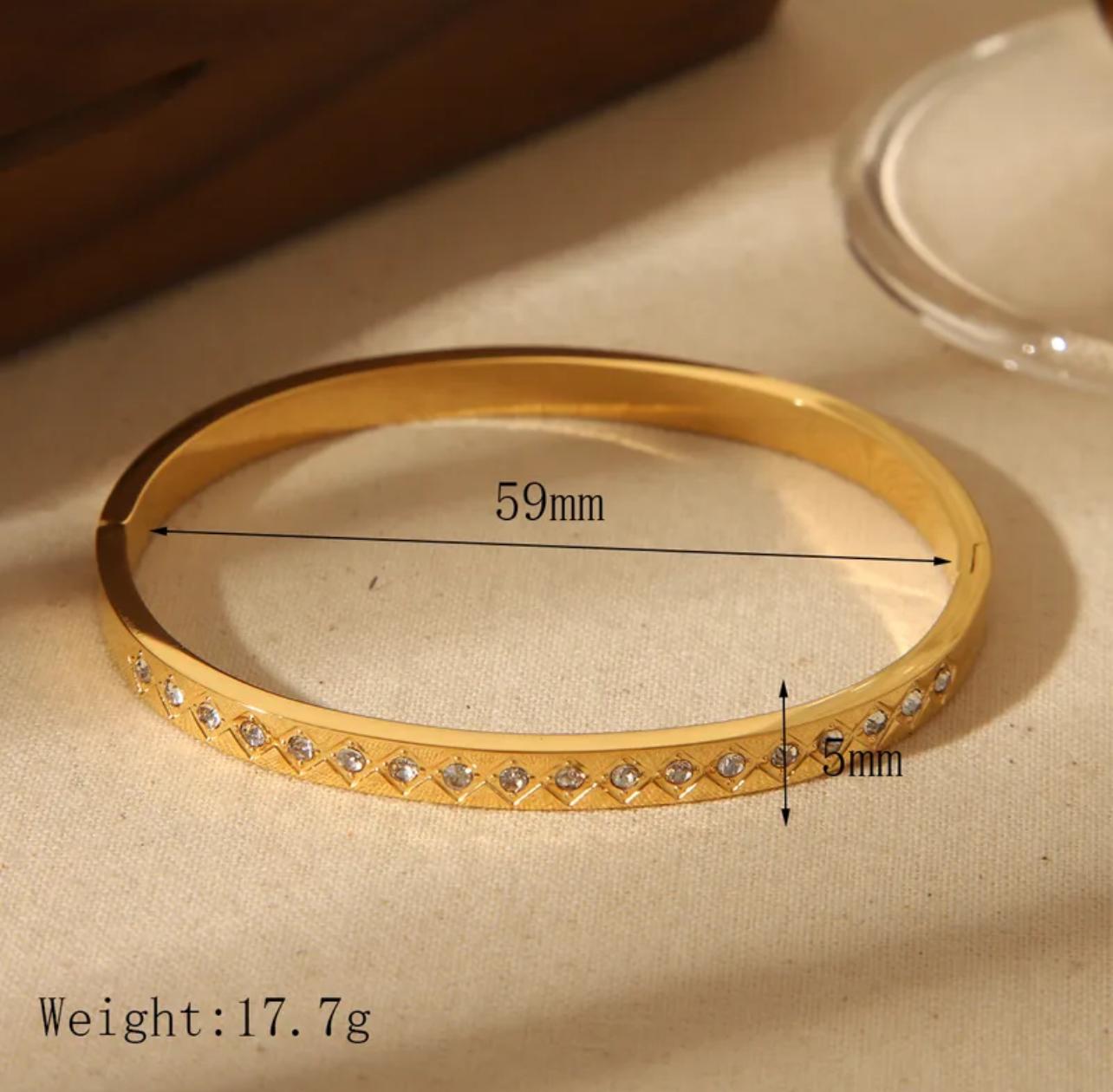 Dia Bangle - Stainless Steel 18K Gold Plated Rhinestones Bangle Medium to wide wrist