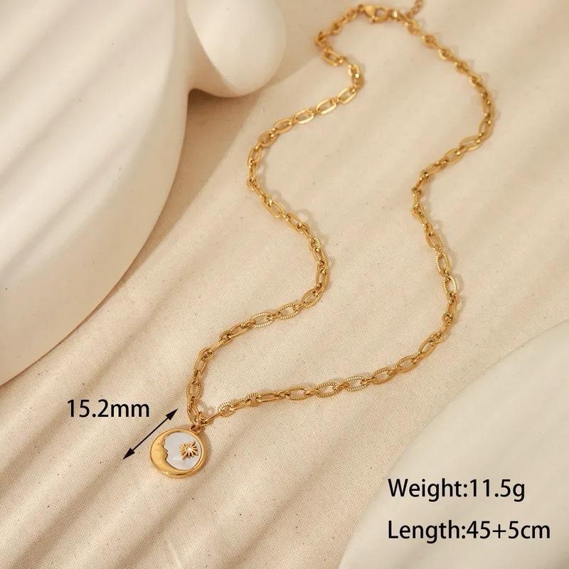 Sun & Moon necklace- Stainless Steel necklace with ring in marble detailing