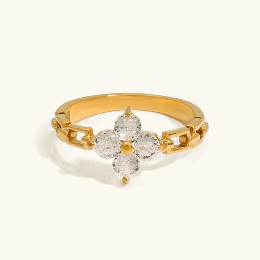 Unique Flower Design 18K Gold Plated Jewelry Women Stainless Steel Wholesale Ring