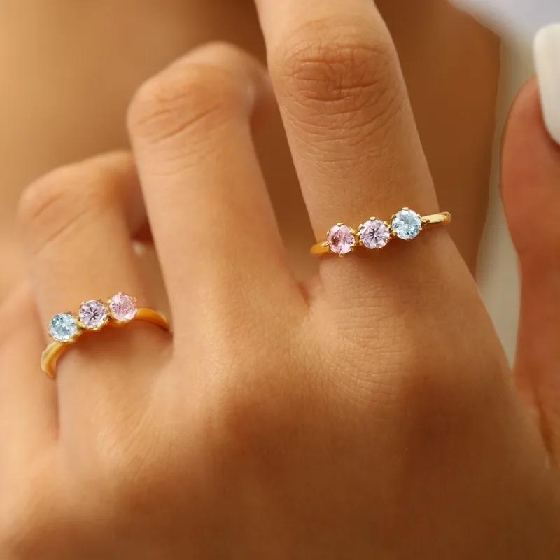 Multi Colour Ring - Zircon Ring Stainless Steel 18K Gold Plating