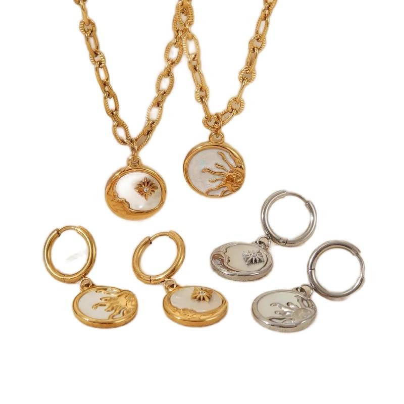 Sun & Moon necklace- Stainless Steel necklace with ring in marble detailing