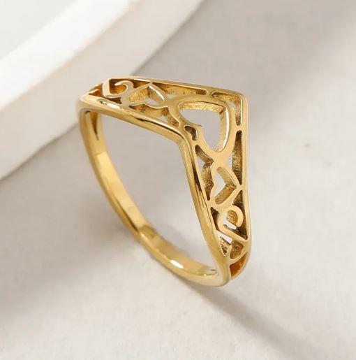 Versali Heart Shape Stainless Steel Rings in V shape
