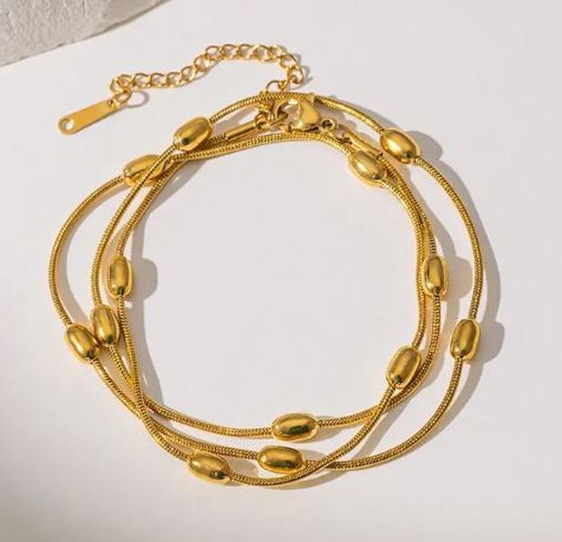 Beaded Layer Necklace Set - Stainless Steel Layered Plating Bracelets Necklace Snake Chain