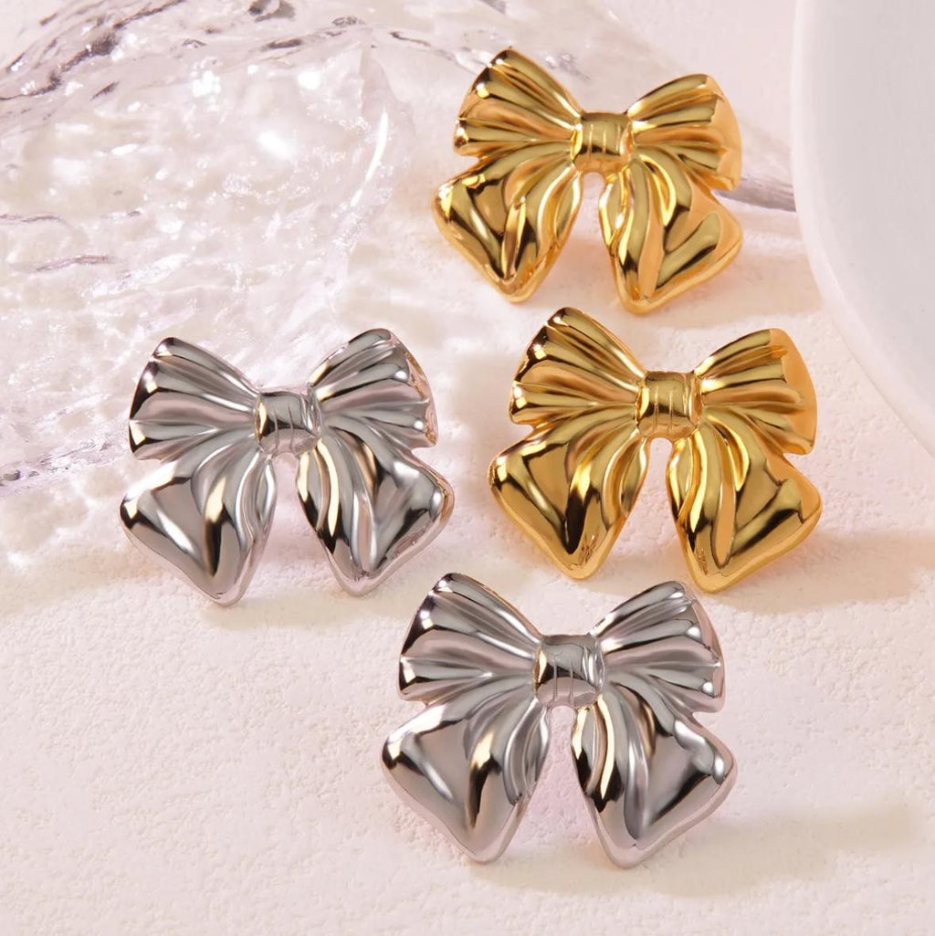 Bow Ear Stud earrings - Stainless steel jewellery in Gold and Silver