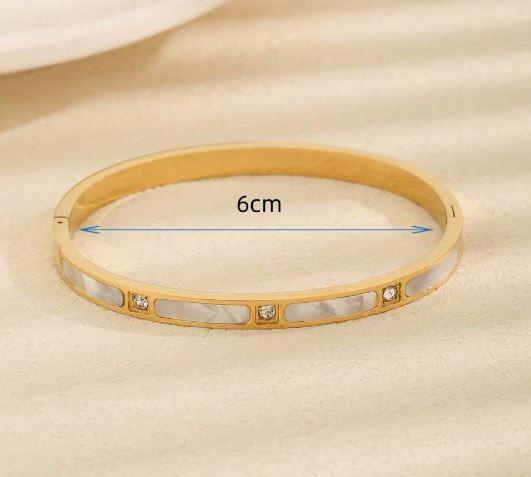 Mea bangle - Stainless Steel Shell Cuff Bracelet, Unique Design With Delicate Diamond Inlay