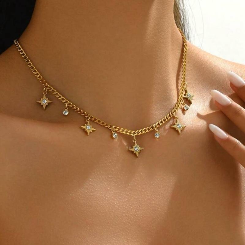 Sabrina Necklace- 18K Gold Plated Chunky Chain Heart and Thick Chain Star Tassel Necklace