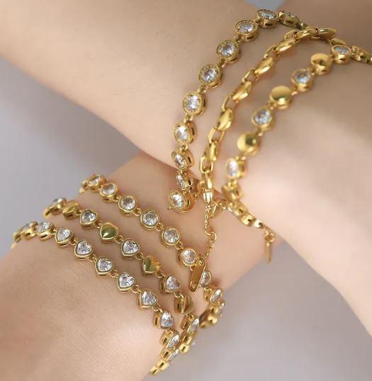 PVD Coated 18K Gold Real Gold Plated Round Heart Shape 304 Stainless Steel Sweet Shiny Waterproof Non Tarnish 304 Stainless Steel Lobster Trigger Clasp Closure Bracelets