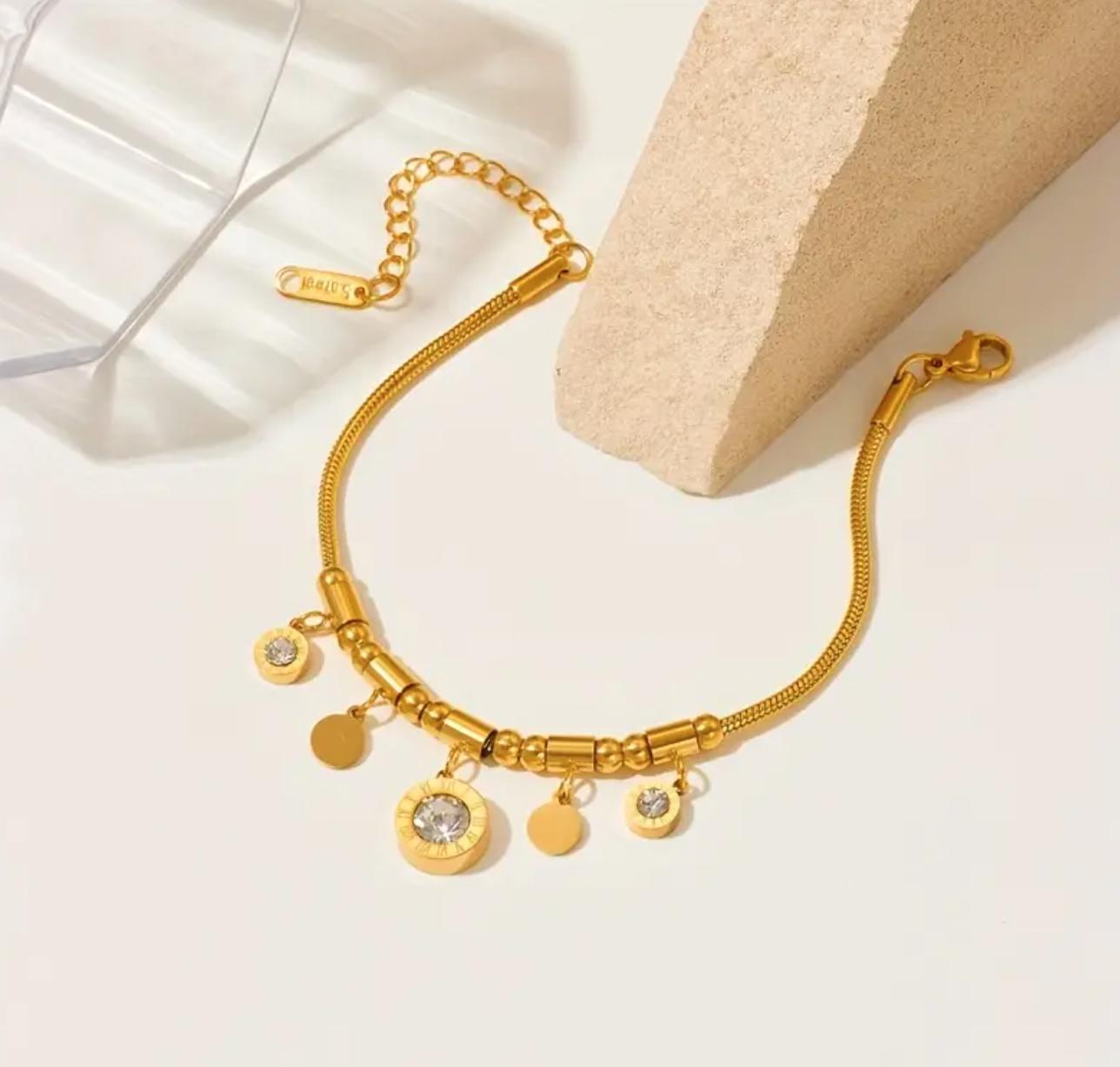 Mina Charm Bracelet - Golden-Tone Stainless Steel Bracelet and necklace with Synthetic Pendant