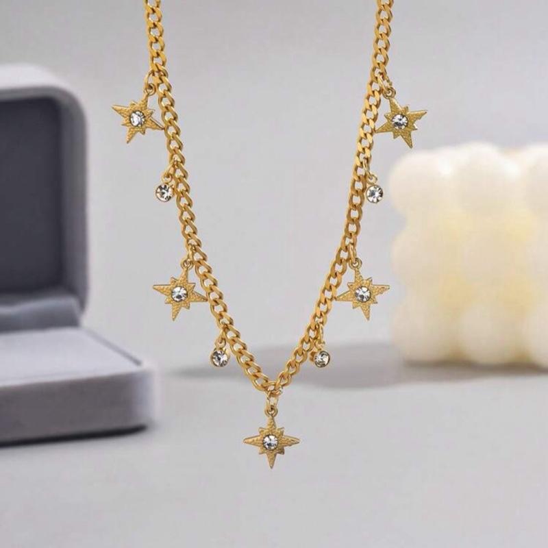 Sabrina Necklace- 18K Gold Plated Chunky Chain Heart and Thick Chain Star Tassel Necklace