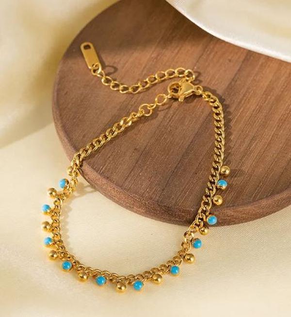 Turquoise tussle set - Stainless steel necklace bracelet set