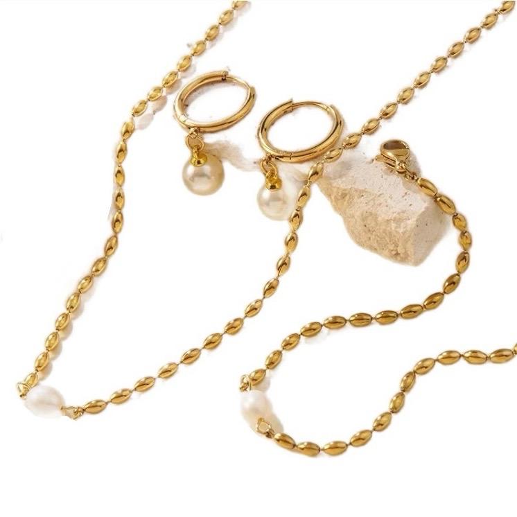 Beaded pearl Necklace- Stainless Steel gold plated beaded set