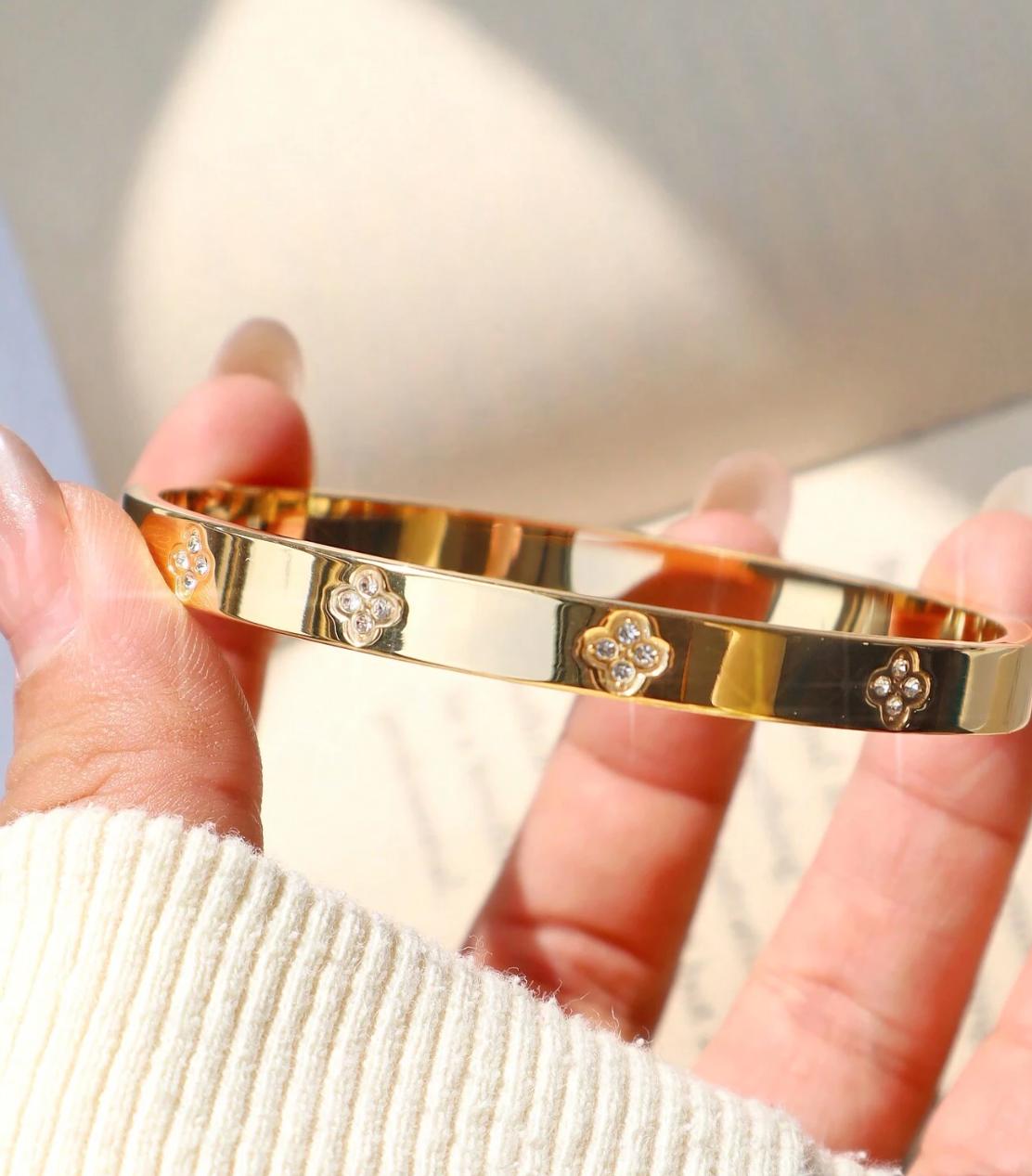 Star girl Bangle - Waterproof Bangle Stainless Steel Open Bracelet Bangle 18k Plated