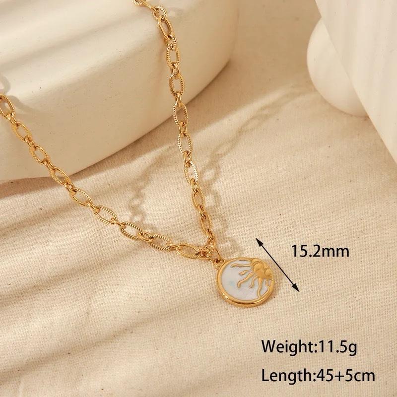 Sun & Moon necklace- Stainless Steel necklace with ring in marble detailing