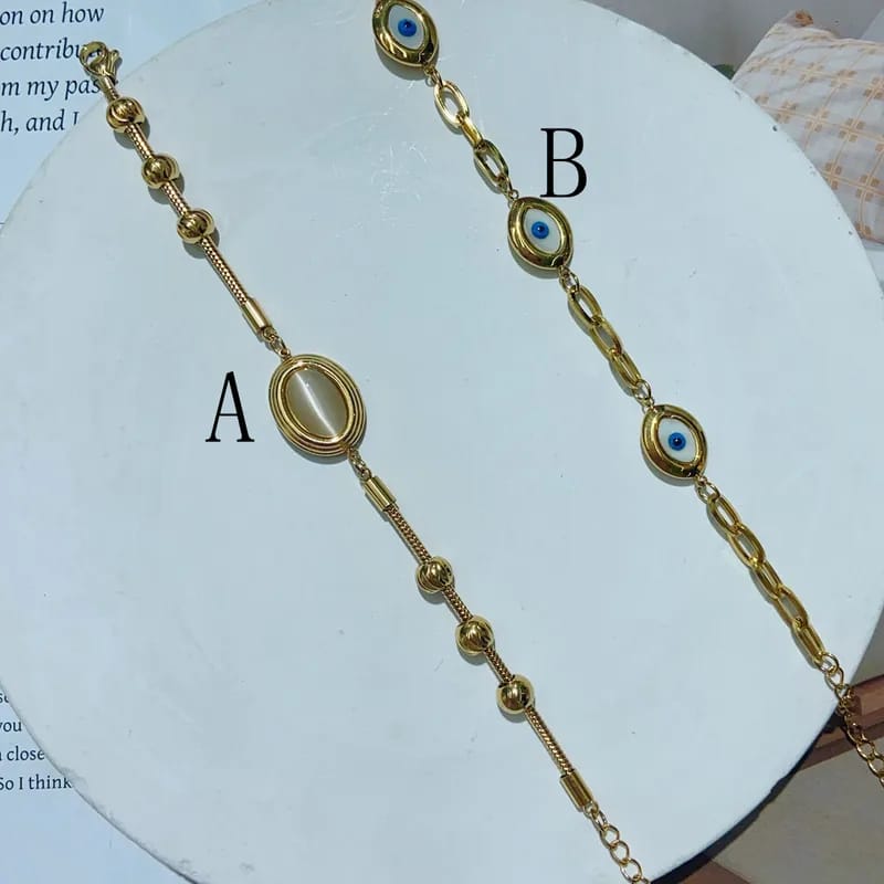 Commute Devil's Eye Solid Color 304 Stainless Steel 18K Gold Plated Acrylic Cable Chain Bracelets In Bulk