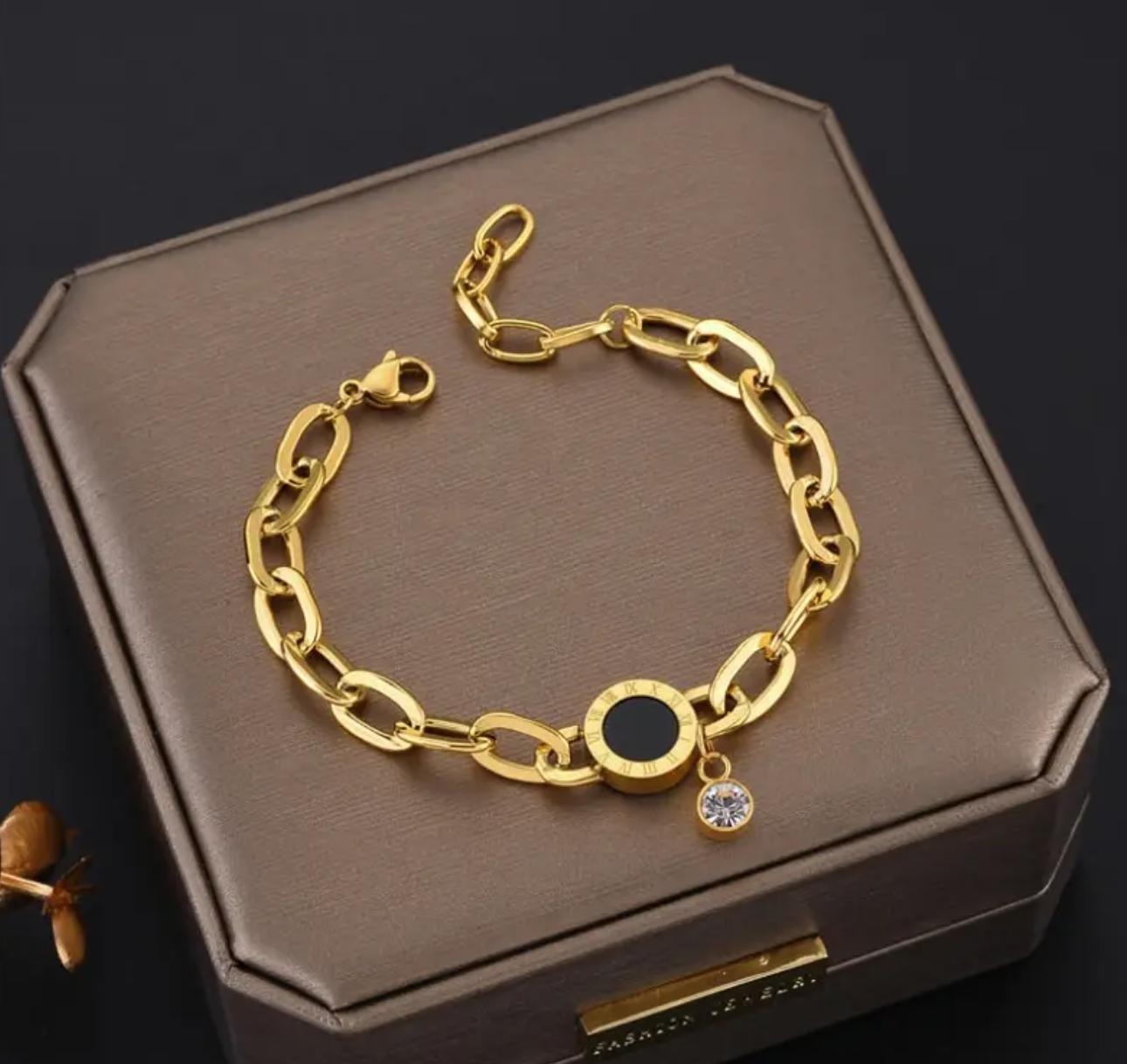 romi bracelet -Stainless Steel Bracelet with Roman Numerals Geometric Design