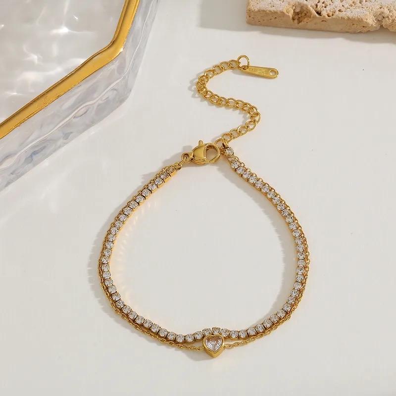 Tennis Necklace set - Stainless steel necklace and bracelet with heart