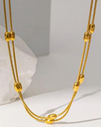 Beaded Layer Necklace Set - Stainless Steel Layered Plating Bracelets Necklace Snake Chain