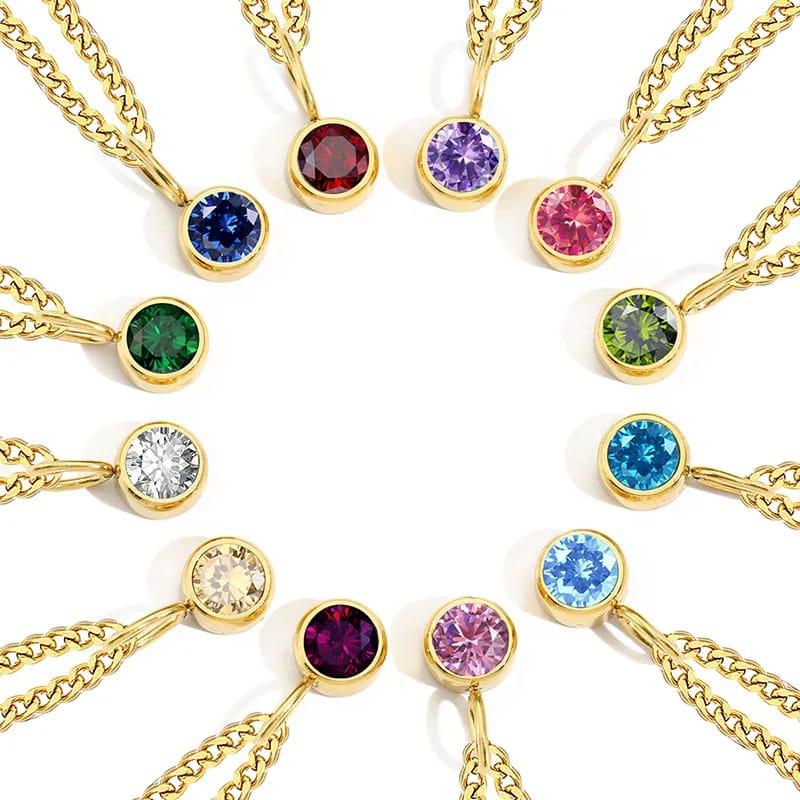 Cubic Birthstone Pendant Necklace Stainless steel