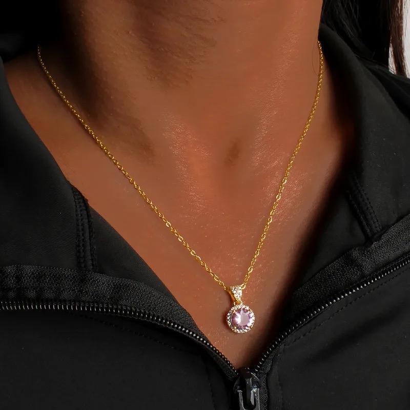 Polly necklace - Stainless steel gold plated plum stone necklace