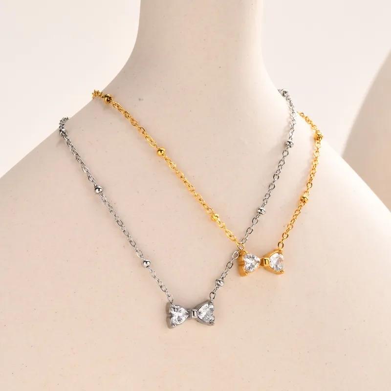 Bow Necklace set - Stainless steel Necklace and bracelet one size