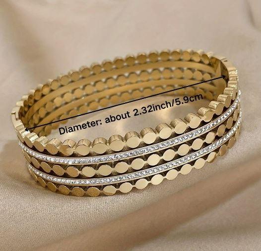 Chunk Bangle -  Stainless Steel Brangle Bracelets, Double Row Rhinestone Cuff