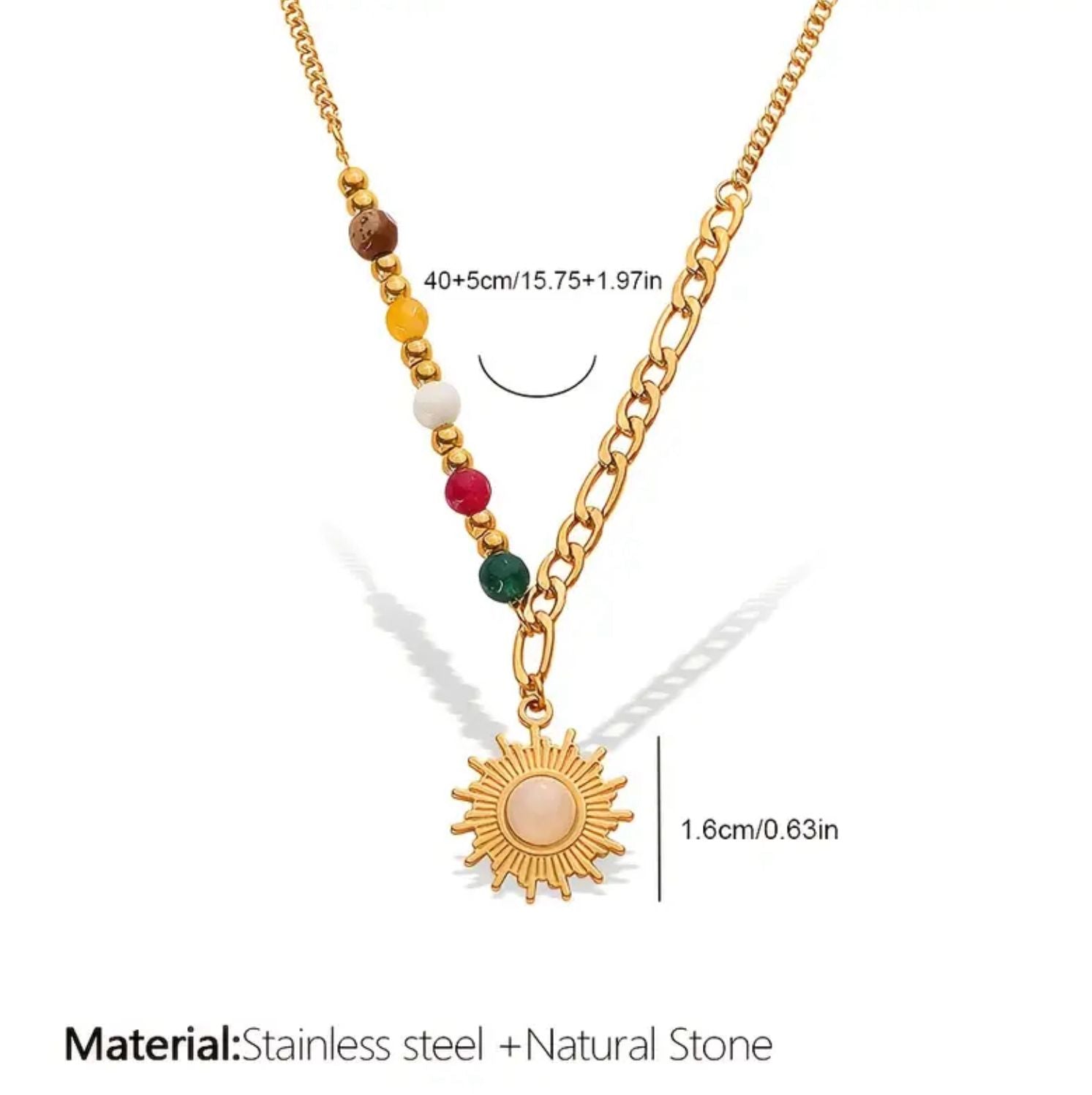 Natural Sunstone Pendant Necklace In Stainless Steel