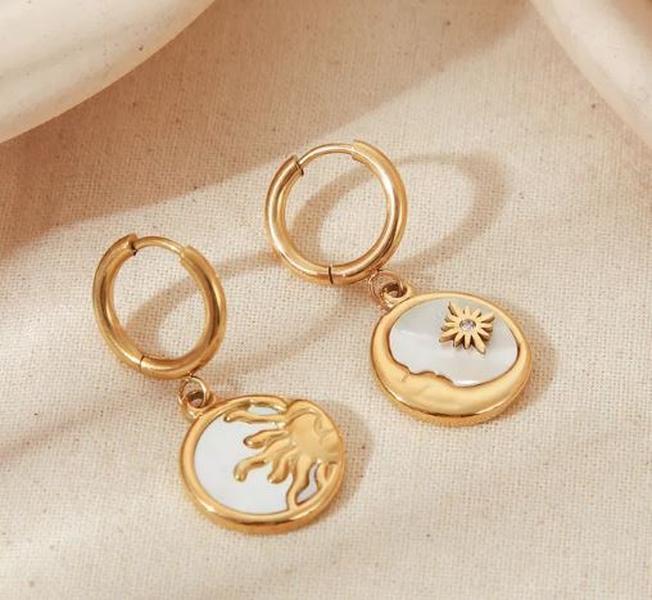 Wholesale Jewelry Vintage Style Classic Style Sun Star Moon 304 Stainless Steel Shell Zircon 18K Gold Plated Enamel Jewelry Set