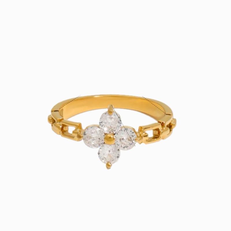 Flora Ring - Stainless Gold Design with Clear Stone Detailing