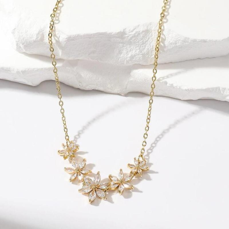 Bride to Be Necklace - Stainless Steel CZ Stone Floral Design Chain Jewelry for Special Occasions