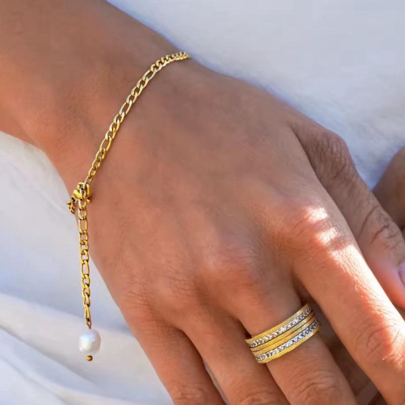 Pearl drop Figaro bracelet - Stainless steel bracelet with pearl charm