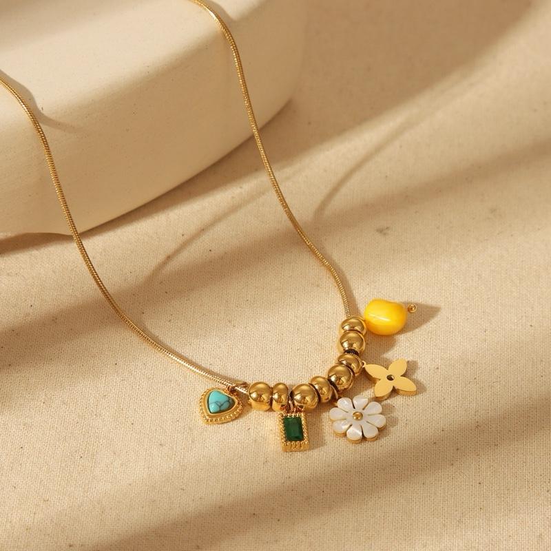 Beaded Charm Necklace- Stainless Steel beaded charm necklace