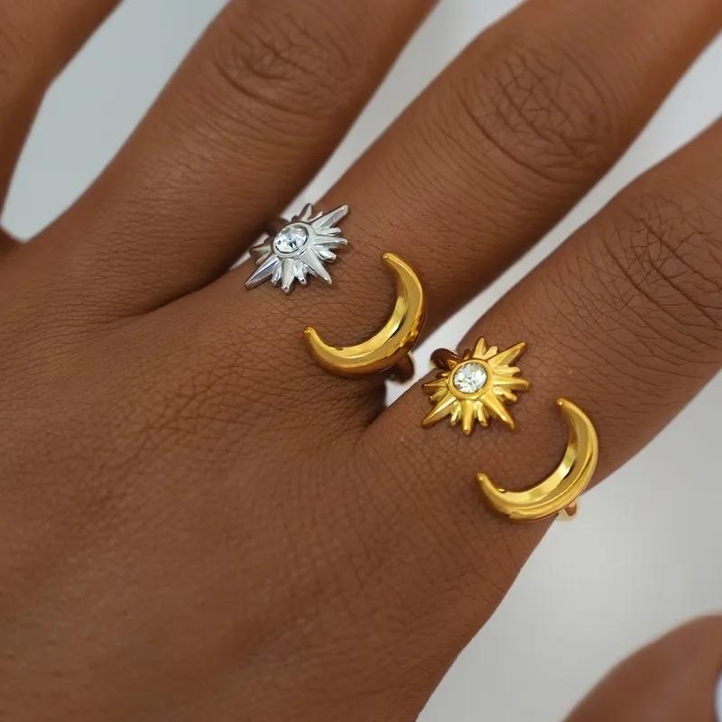 Sun & Moon necklace- Stainless Steel necklace with ring in marble detailing