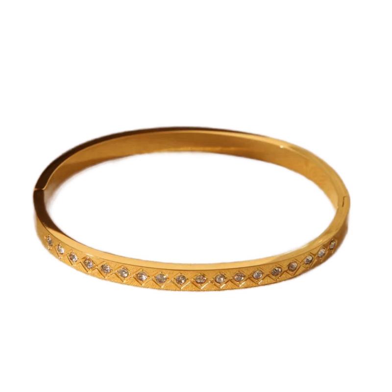 Dia Bangle - Stainless Steel 18K Gold Plated Rhinestones Bangle Medium to wide wrist