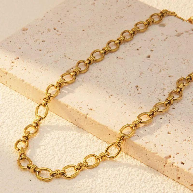 Stainless Steel Gold Plated Punk Thick Oval Chain Bangle Bracelet Necklace For Women