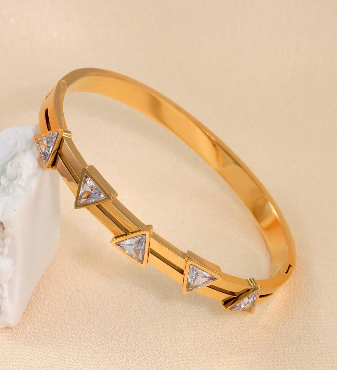 Trio Bangle - stainless steel stone bangle for Small to Medium Wrist