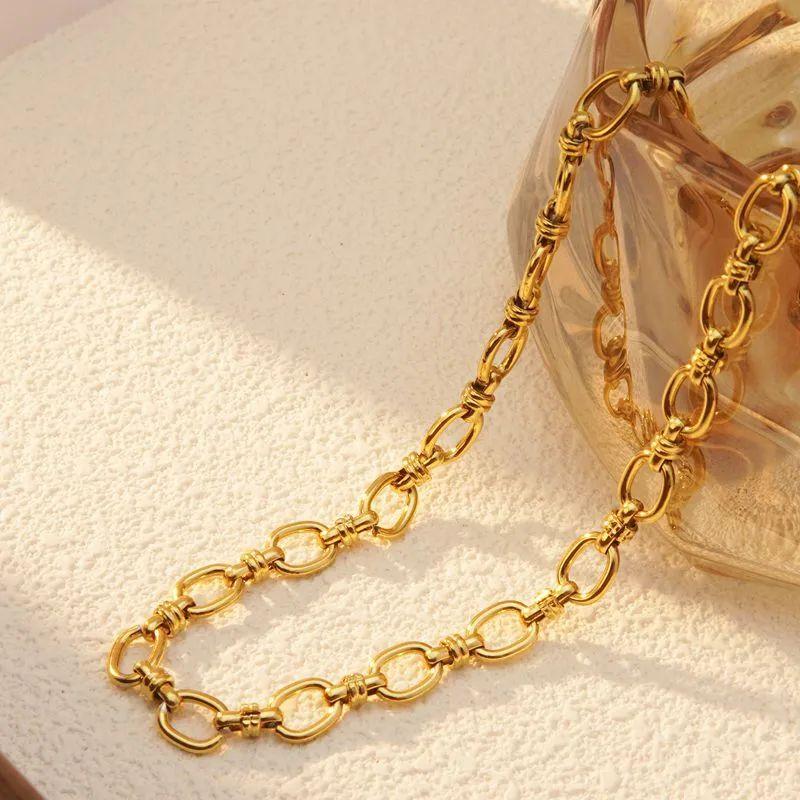 Stainless Steel Gold Plated Punk Thick Oval Chain Bangle Bracelet Necklace For Women