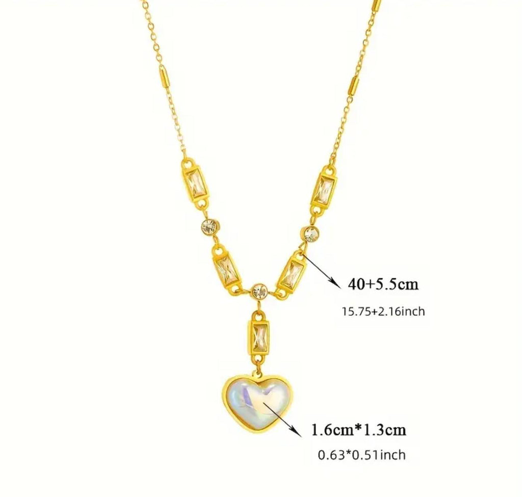 Queen Necklace - Stainless Steel Heart Pendant Necklace with Sparkling Rhinestones