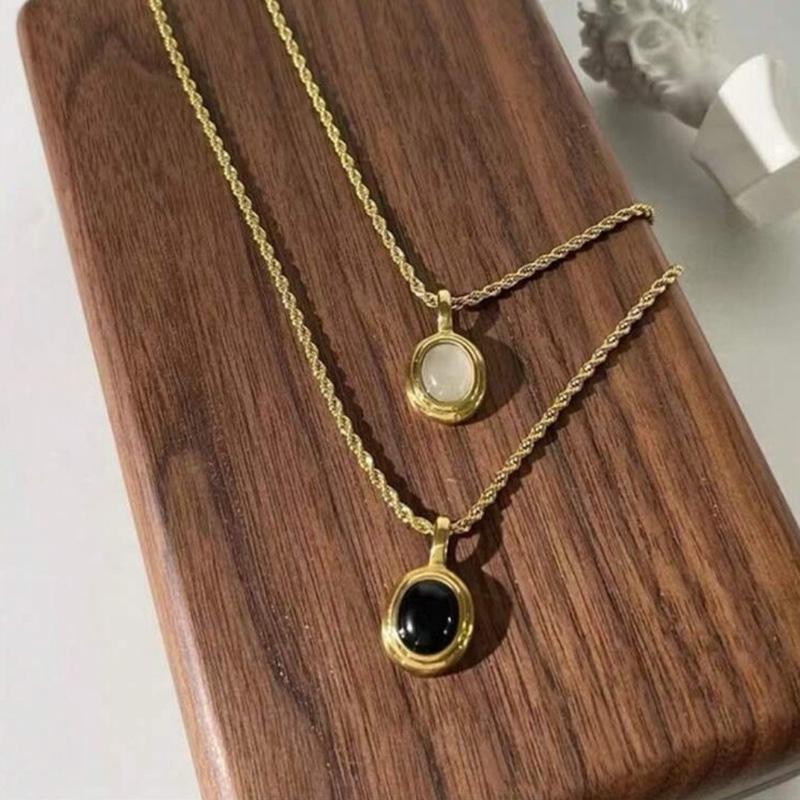 Cat Eye Necklace - Stainless Steel Rope Chain Necklace with Unique Cat Eye Stone Pendant