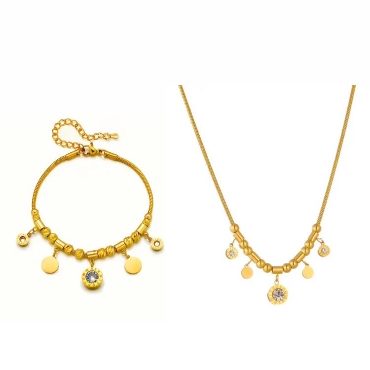 Mina Charm Bracelet - Golden-Tone Stainless Steel Bracelet and necklace with Synthetic Pendant