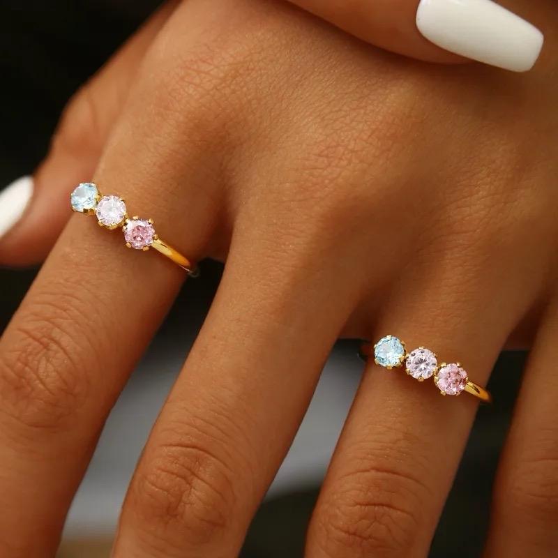 Multi Colour Ring - Zircon Ring Stainless Steel 18K Gold Plating