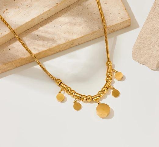 Stainless Steel Golden Chain Necklace with Roman Numerals | Rhinestone Pendants & Heart Charms | Classic Academic Style | Versatile Daily Wear Jewelry for Women | Ideal Gift, Versatile Necklace | Rhinestone Embellishments | Polished Golden Finish