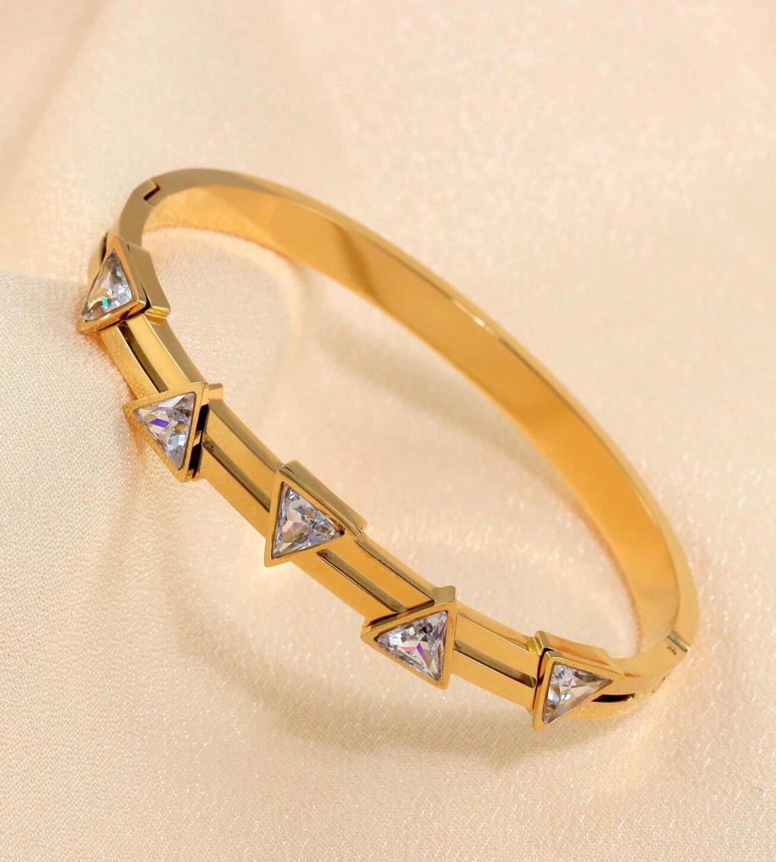 Trio Bangle - stainless steel stone bangle for Small to Medium Wrist